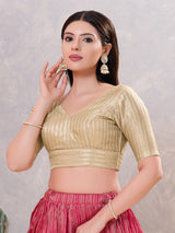Light gold zari jacquard back open blouse