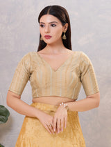 Beige zari cotton blend V neck blouse