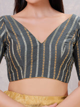 Grey zari cotton blend back open blouse