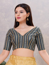 Grey zari cotton blend back open blouse
