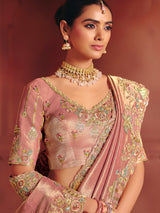 Onion pink wedding saree with ornate handcrafted elegance