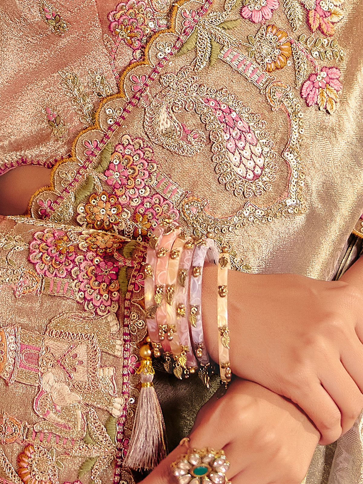 Silver bridal saree enhanced with opulent festive artistry