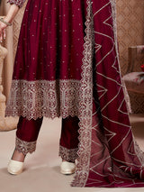 Maroon silk anarkali suit with coordinated dupatta