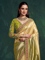 Shaded pista green kora zari tissue silk saree