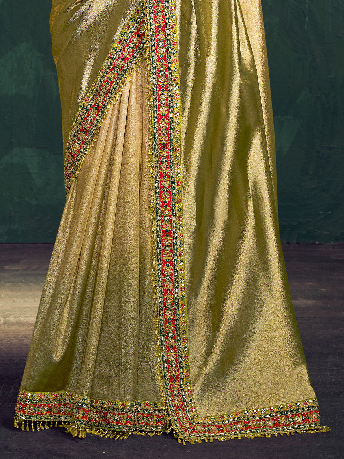 Shaded pista green kora zari tissue silk saree