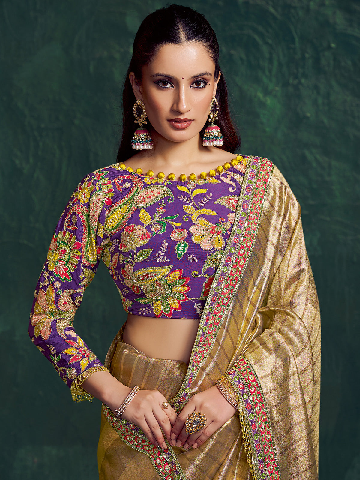 Golden embellished kanjivaram zari tissue silk saree
