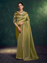 Mehendi green zari tissue silk saree