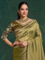 Mehendi green zari tissue silk saree