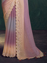 Purple shaded georgette festive saree