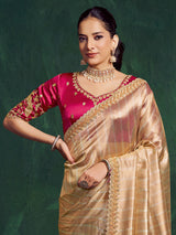 Pastel peach kanjivaram zari tissue silk saree