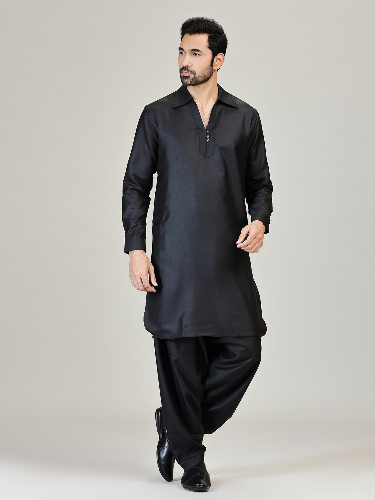 Black plain pathani kurta suit for men