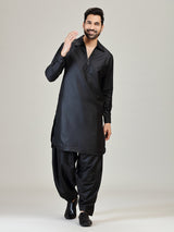 Black plain pathani kurta suit for men