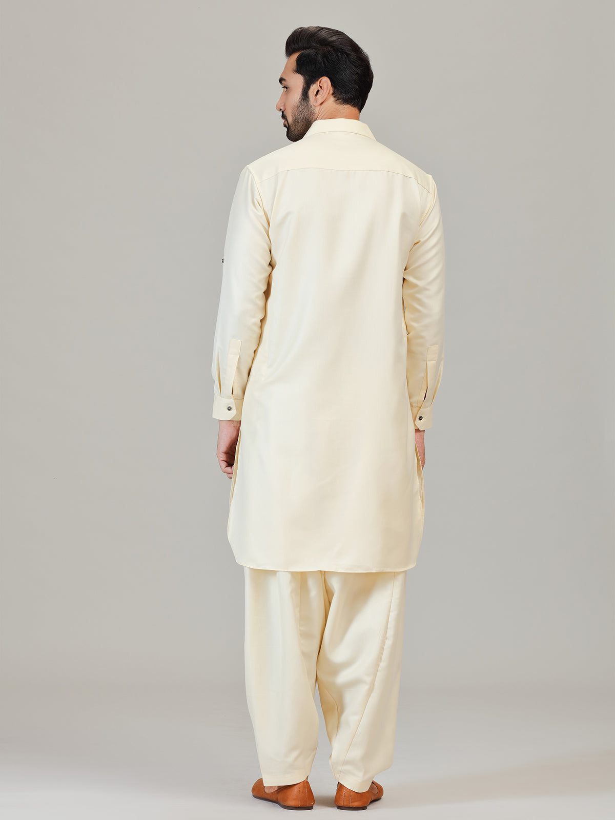 Cream festive wear cotton silk pathani kurta suit