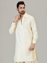 Cream festive wear cotton silk pathani kurta suit