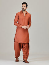 Rust orange eid special cotton silk pathani kurta suit