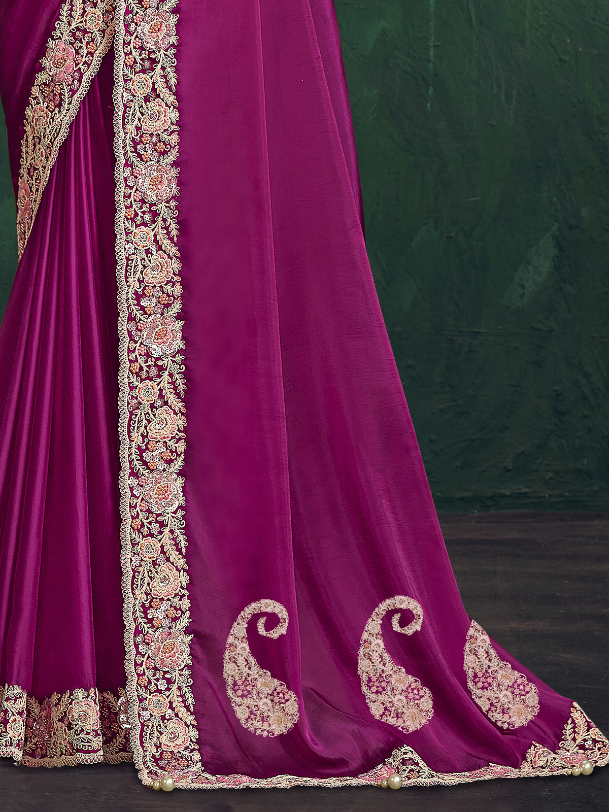 Purple crepe georgette silk festive saree