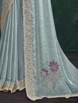 Mint blue shimmer satin silk saree