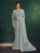 Mint blue shimmer satin silk saree
