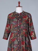 Black casual wear cotton silk kurti with floral print