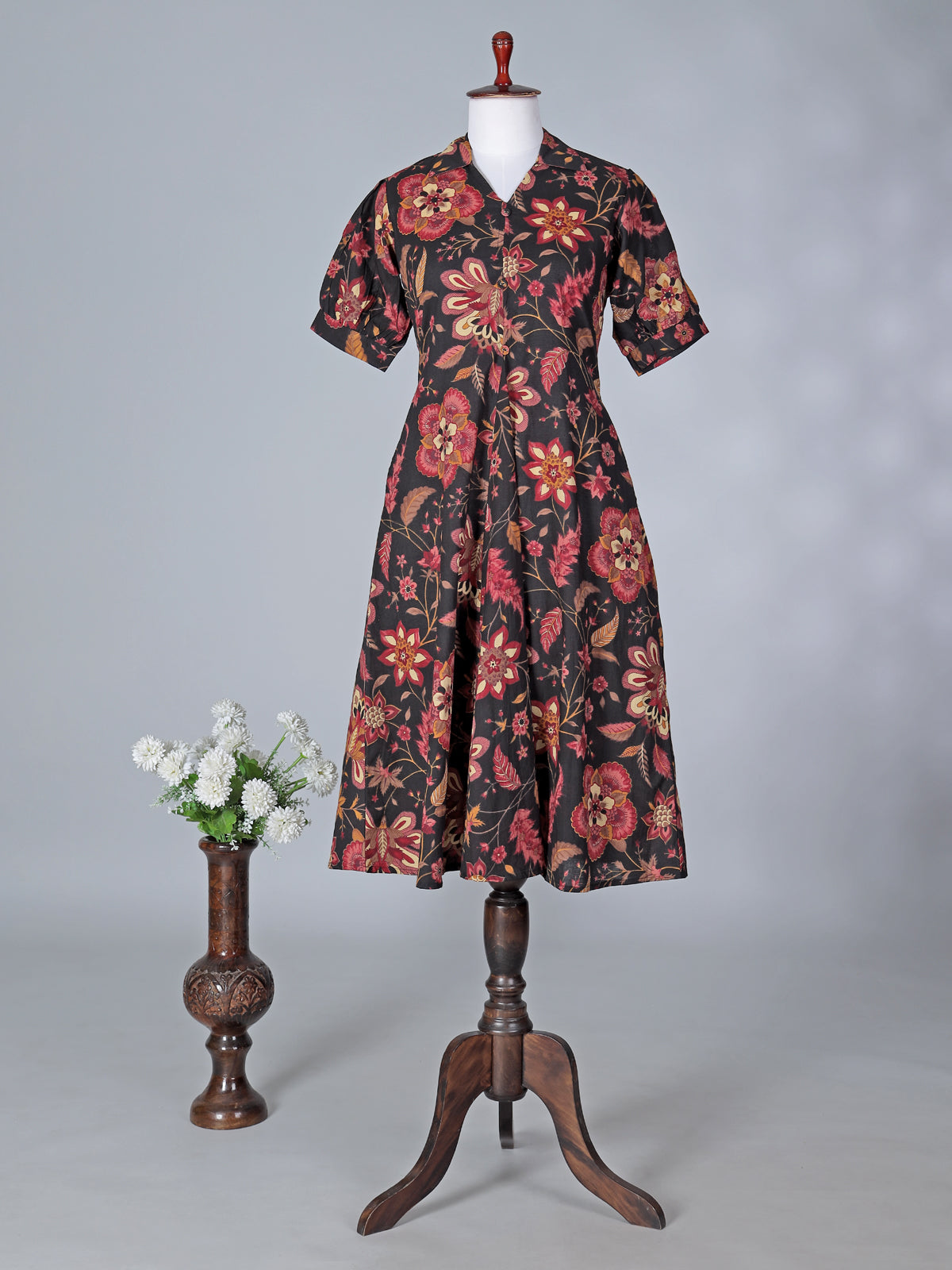 Black printed cotton silk kurti for casual wear