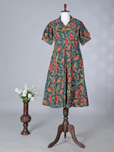 Green floral printed cotton silk kurti for women casual wear
