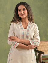 Off white casual wear cotton kurti set for women