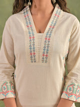 Off white casual wear cotton kurti set for women