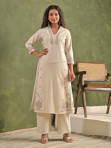 Off white casual wear cotton kurti set for women