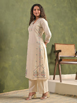 Off white casual wear cotton kurti set for women