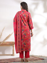 Redish pink cotton silk printed festival wear kurti set