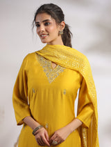 Yellow cotton silk festival wear kurti set