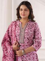 Light wine cotton printed kurti set with stand collar