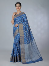 Blue art silk zari worked saree for festve celebration
