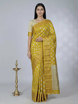 Mustard yellow art silk saree with zari glow
