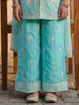 Aqua blue cotton silk palazzo suit with dupatta