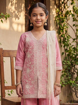 Light pink cotton silk palazzo suit with dupatta