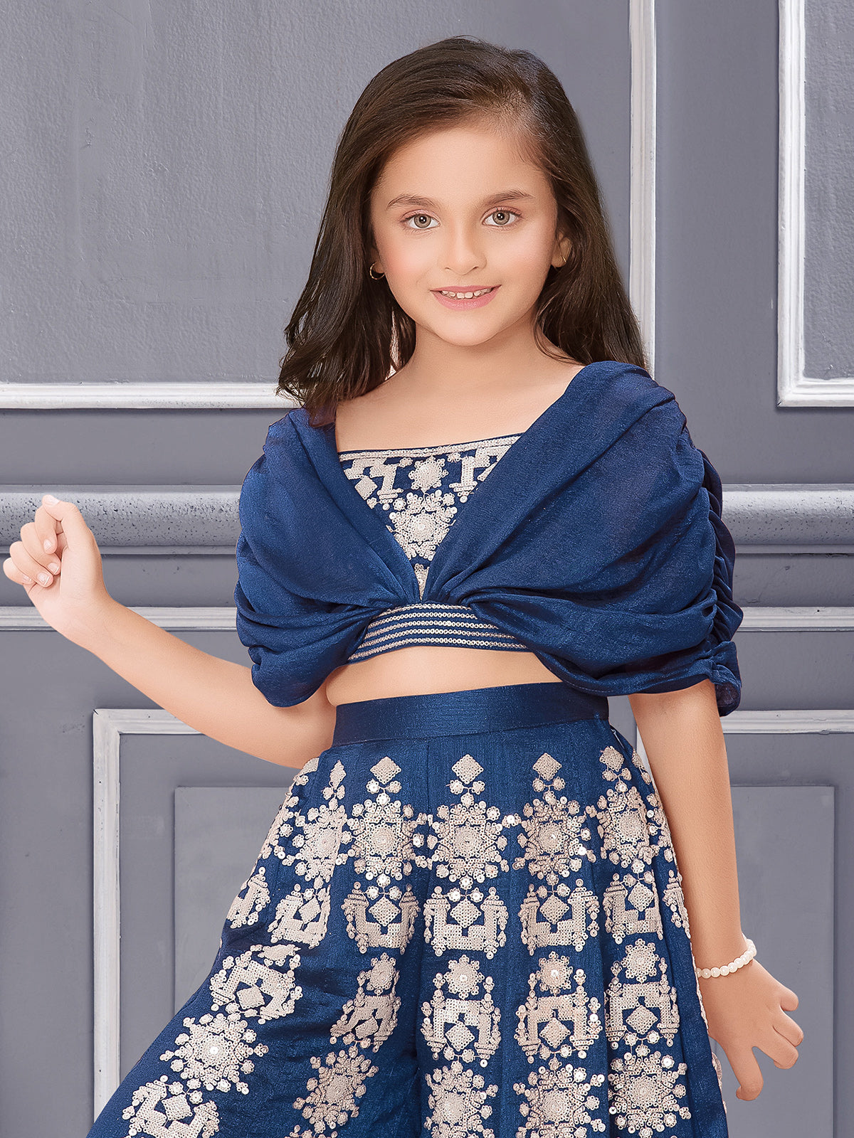 Rama blue silk palazzo suit with sequns work