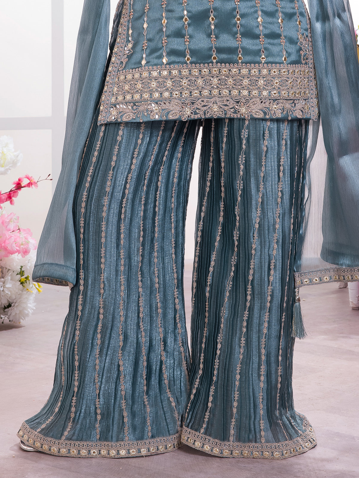 Rama green silk palazzo suit with for wedding