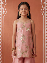 Light pink festive wear tssue silk palazzo suit