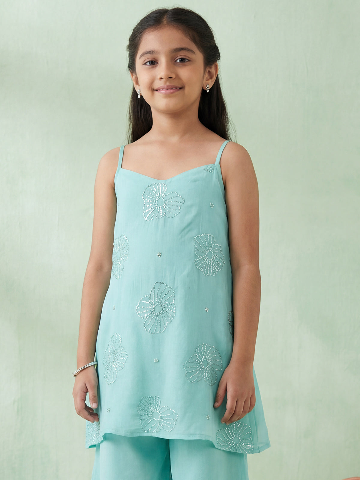 Light blue georgette palazzo suit with sequins detailing
