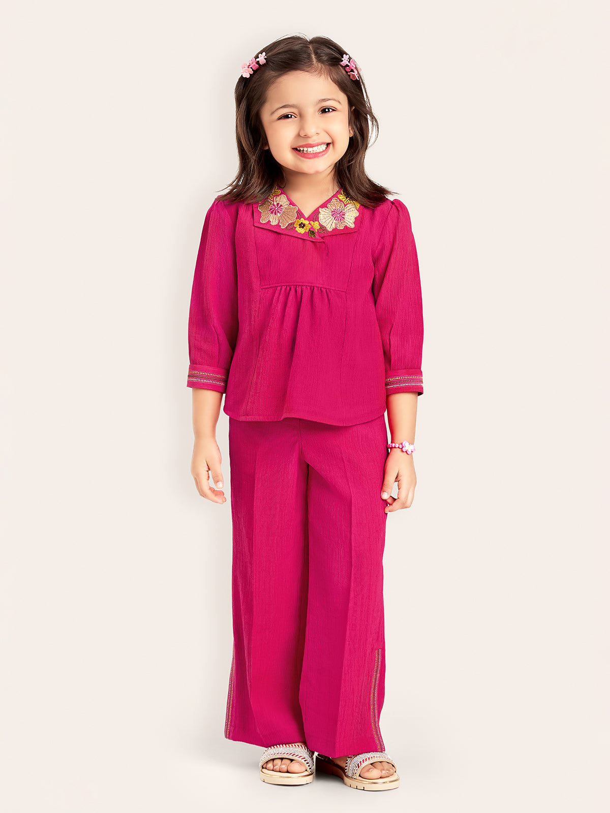 Magenta crepe silk salwar suit for girls