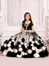 Black and cream net gwon with flower cutwork