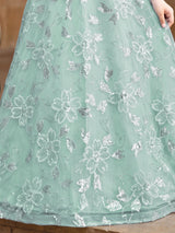 Mint green organza gown with sequins sparkle