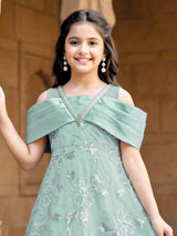 Mint green organza gown with sequins sparkle