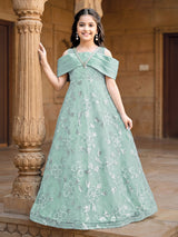 Mint green organza gown with sequins sparkle