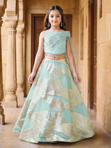 Mint blue georgette lehenga choli for wedding celebration