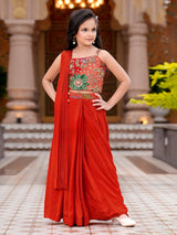 Red wedding wear silk sleeveless lehenga choli