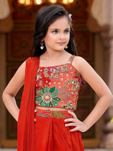 Red wedding wear silk sleeveless lehenga choli