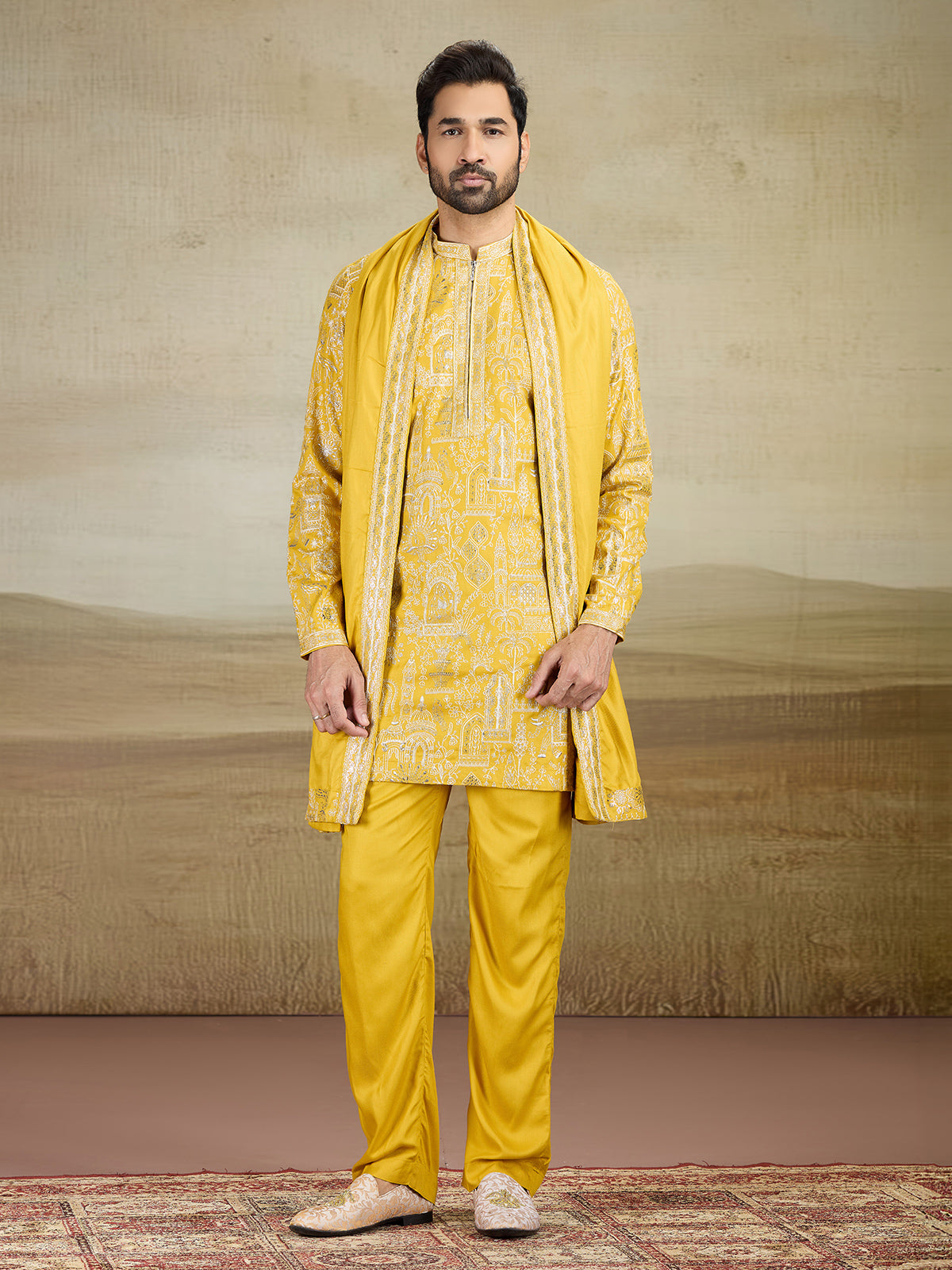 Yellow rayon silk kurta pajama wth dupatta