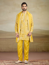 Yellow rayon silk kurta pajama wth dupatta